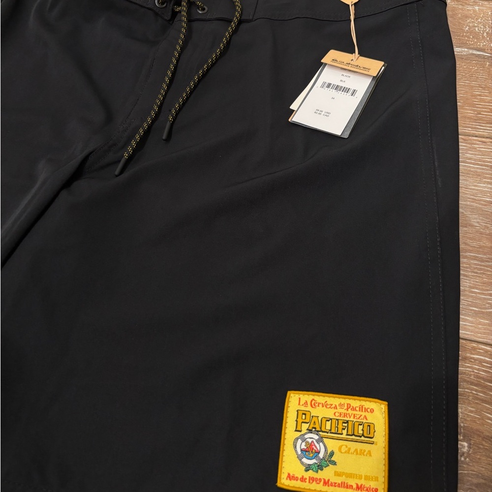 Quiksilver Black Board Shorts with Colorful Patches - Picture 2 of 6